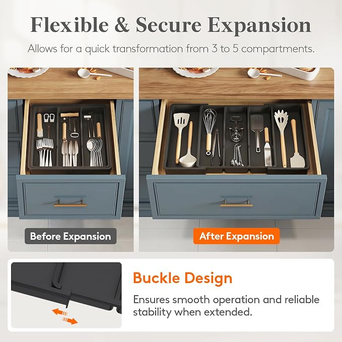 Lifewit Utensil Organizer, Expandable Kitchen Drawer Tray, Adjustable Cutlery - Image 4