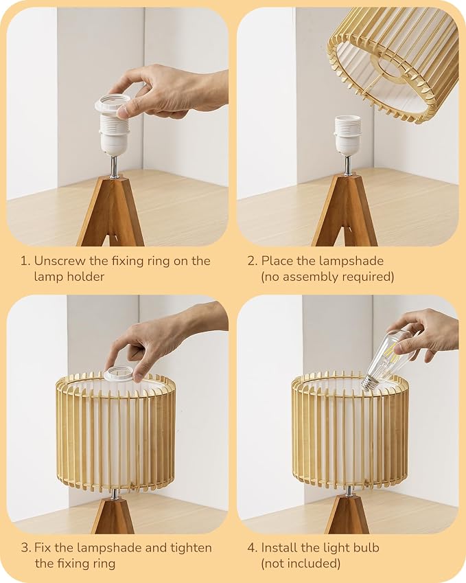 EDISHINE 14.17" Small Table Lamp, Wood Tripod Bedside Lamp, Natural - Image 4