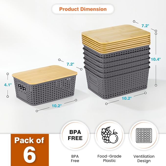 Plastic Storage Baskets With Bamboo Lid - Image 2