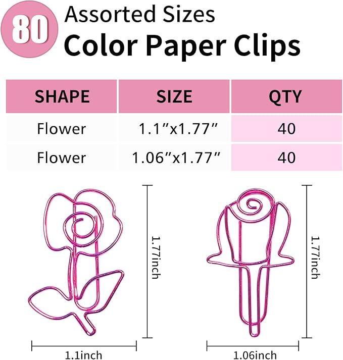 80 Pcs Cute Flower Paper Clips Set, Floral Paper Clips - Image 2