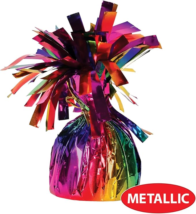 Beistle 6 Piece Rainbow Metallic Plastic Wrapped Balloon Weights - Image 3