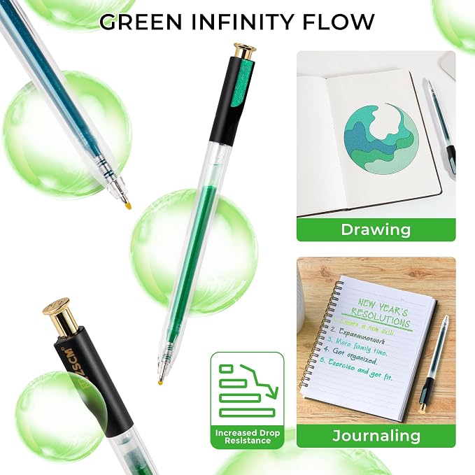 Retractable Glitter Gel Pens, 12 Colors Large Capacity Green Glitter Metallic - Image 5