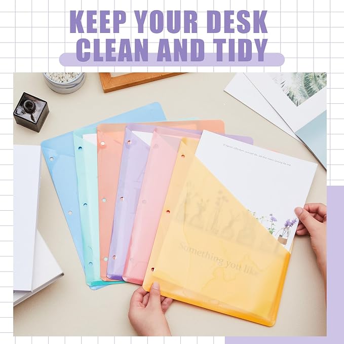 Maitys 30 Pack Binder Pockets 3 Hole Punch Clear Plastic Document Folders - Image 5