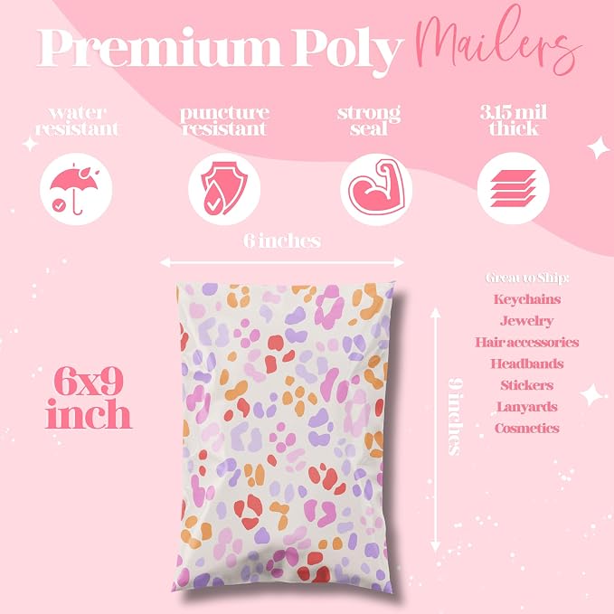 Pretty Package Store Poly Mailer 6x9, Preppy Leopard, 100 Pack | Heavy Duty - Image 4