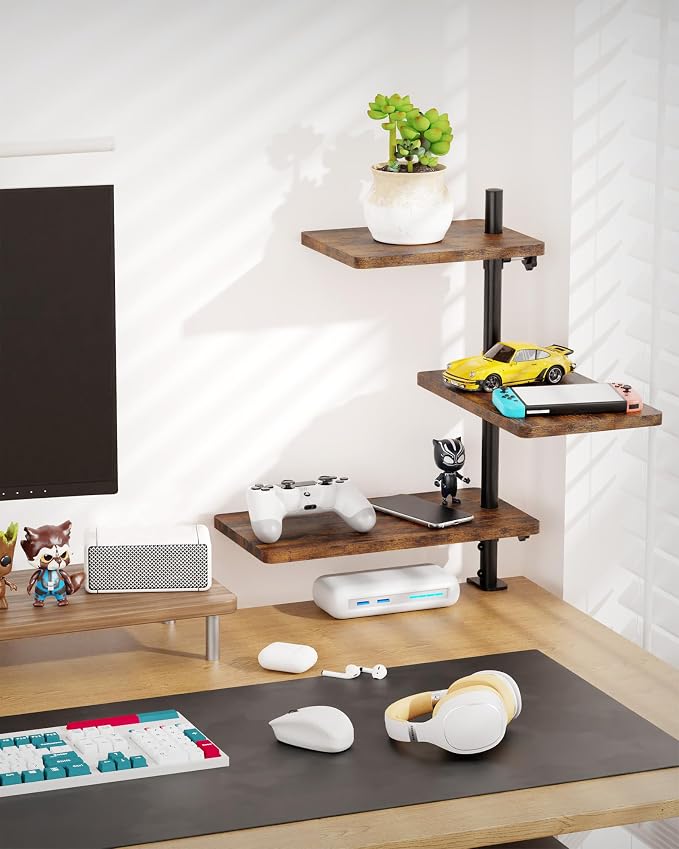 3 Tiers Clamp On Desk Shelf, 360° Angle Adjustable Desktop Shelf Organizer - Image 8