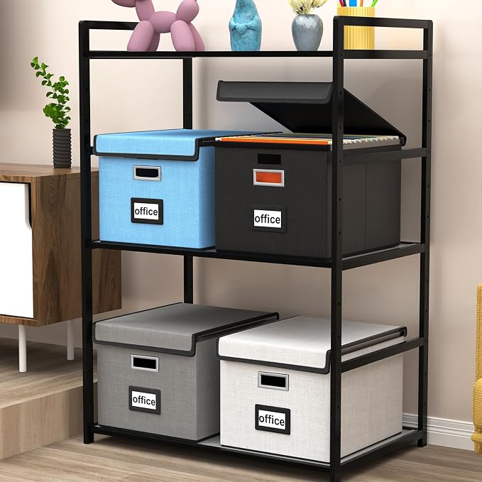 File Organizer Box with Lid, Collapsible Faux Leather Hanging File Folder Box - Image 2