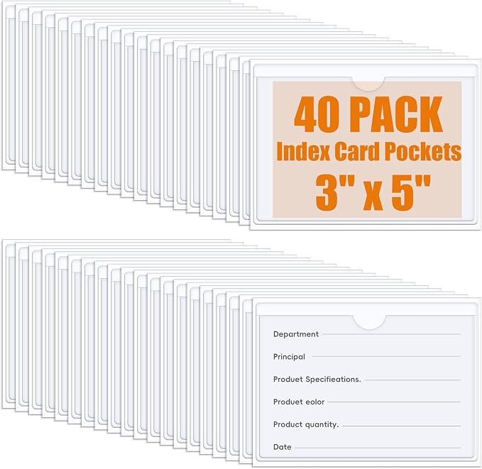 40 PCS Index Card Pockets, Self Adhesive Card Pockets 3"X5" by Unknown