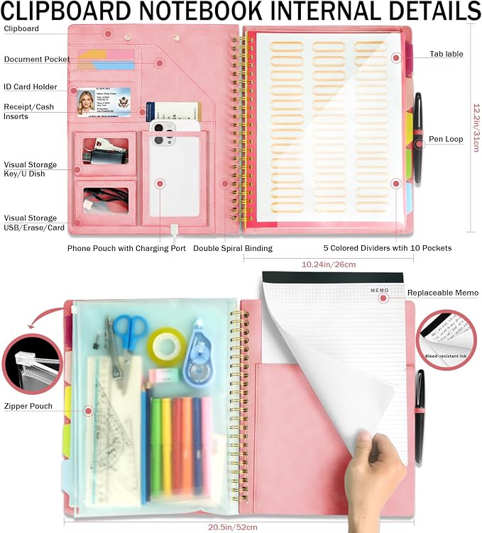 Pink Foldable Spiral Clipboard Folio - Image 2
