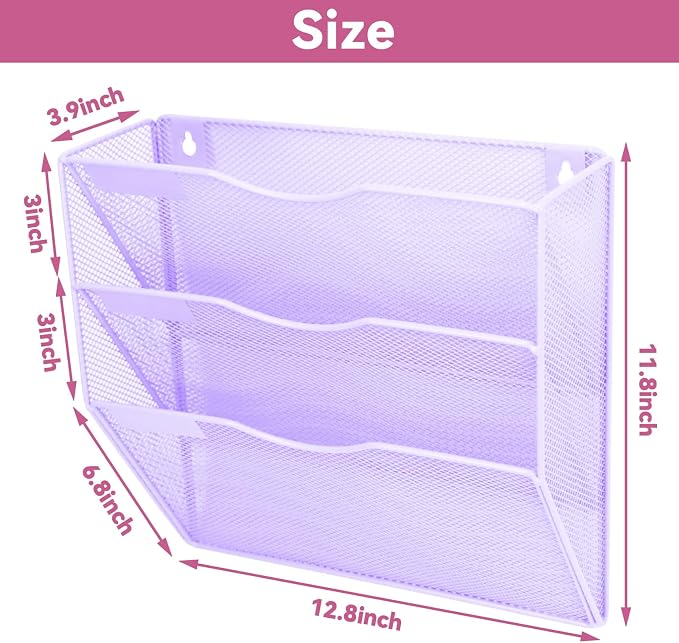 3 Pockets Mesh Wall File Holder Organizer Office Hanging File Folder Magazine - Image 2