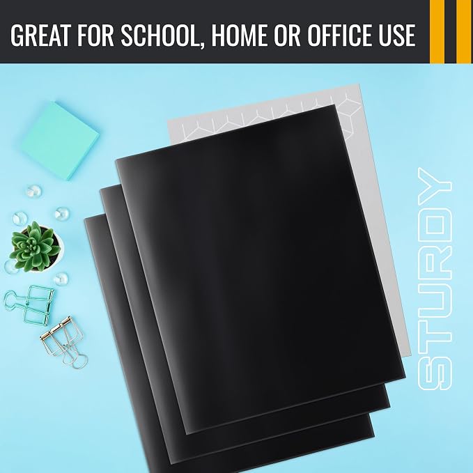 Better Office Products 2 Pocket Glossy Laminated Black Paper Folders, Letter - Image 5