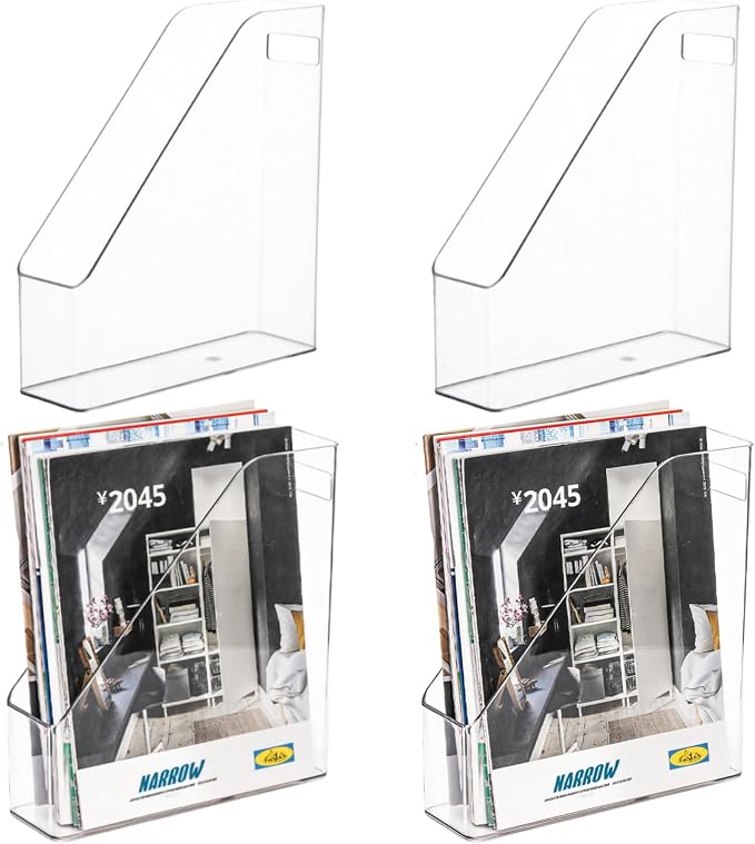 WRINGKIT 4 Pack Clear Magazine Holder, File Magazine Rack by WRINGKIT