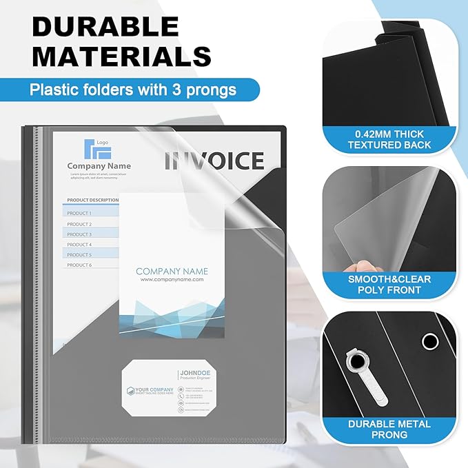 Teling Clear Report Cover with 3 Prongs, Plastic Report Presentation Folders 90 - Image 3