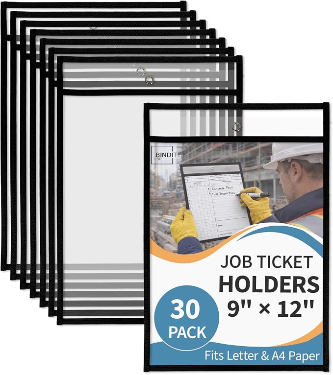 Binditek 30 Pack Heavy Duty Job Ticket Holders, 9 x 12 Inch Black Dry Erase by Binditek