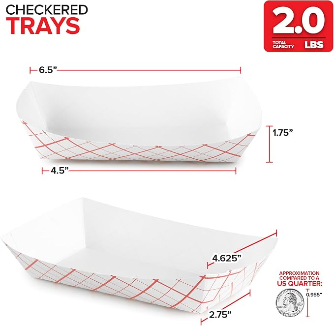 Stock Your Home Medium Paper Food Boats – 2 lb Disposable Red & White Checkered - Image 3