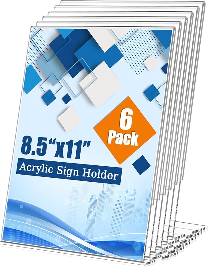 6 Pack 8.5x11 Inch Acrylic Sign Holder Clear Plastic Table Paper Display Stand by Unknown