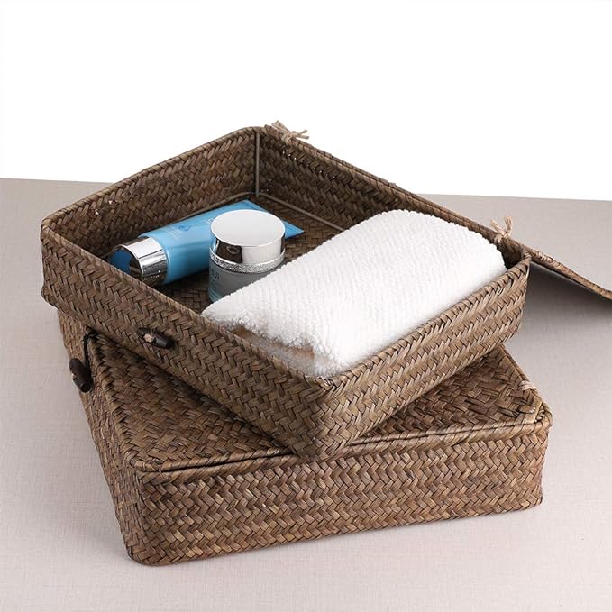 Hipiwe Set of 2 Flat Woven Wicker Storage Bins - Image 6