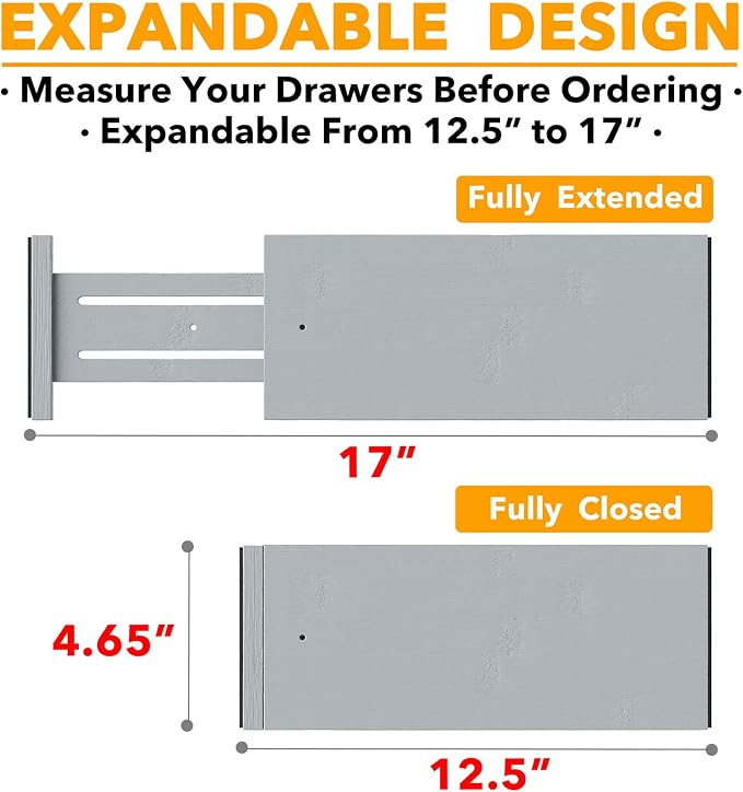SpaceAid Bamboo Dresser Drawer Dividers 6 Pack, 4.65“ High Adjustable 12.5“-17” - Image 3