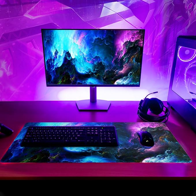 Dazzling Galaxy Gaming Mouse Pad 27.6x11.8 Inch Blue Purple Galaxy Nebula - Image 6