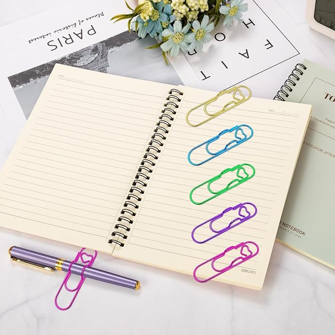 HINGTAI 20Pcs Colorful Metal Pen Clips, Paper Clip Pen Holder Supplies Cute - Image 4