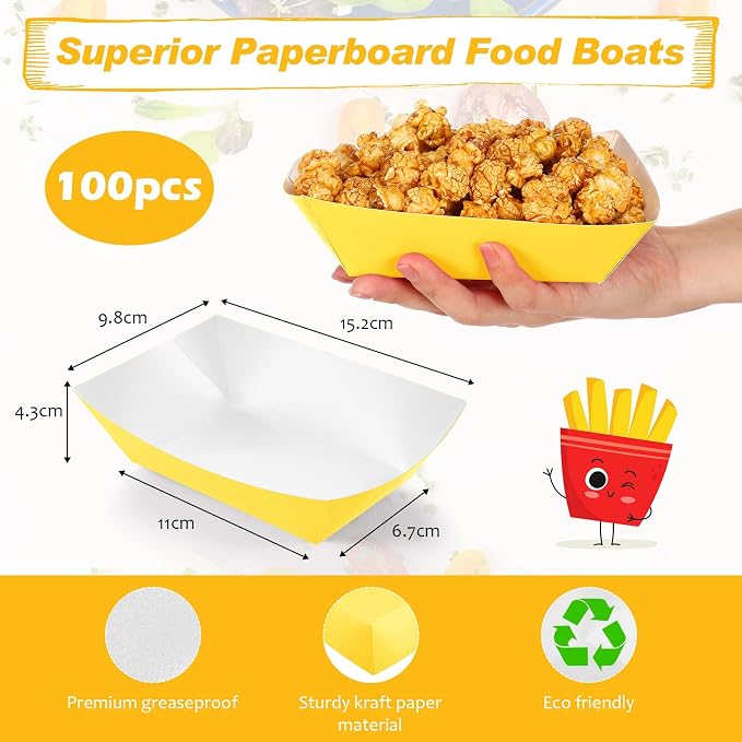 Yinkin 100 Pcs 2lb Paper Food Trays Boat 2lb Disposable Nacho Trays Kraft Paper - Image 2