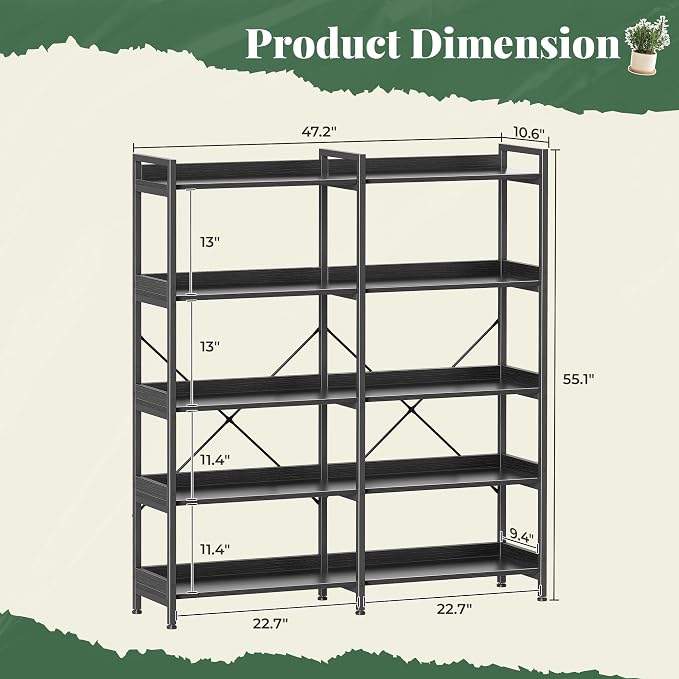 Huuger 5 Tier Bookshelf, Display Bookshelf - Image 2