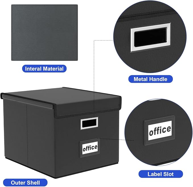 File Organizer Box with Lid, Collapsible Faux Leather Hanging File Folder Box - Image 4