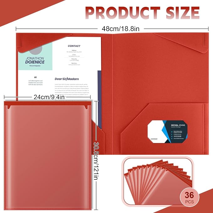 Henoyso 36 Pack Red Plastic Folders - Image 2