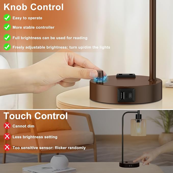 Innqoo Industrial Table Lamps for Bedrooms Set of 2 - Image 4