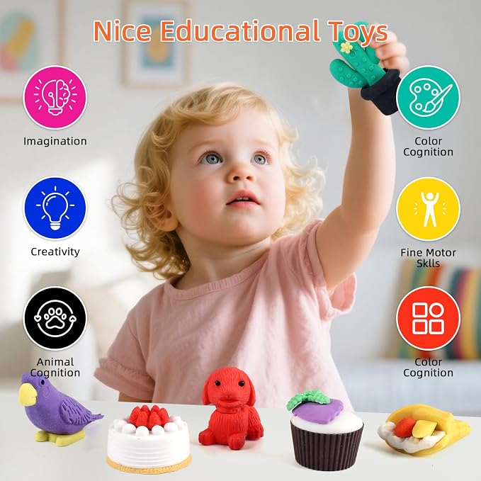 URSKYTOUS 150Pcs Animal Erasers Bulk Cute Food Erasers Desk Pets Kids Puzzle - Image 2
