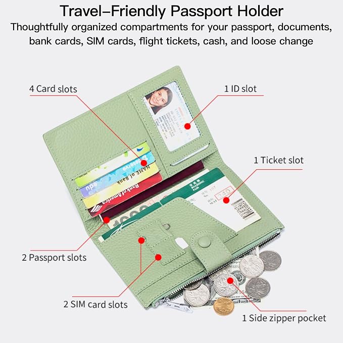 Genuine Leather RFID Blocking Passport Holder Wallet, Travel Document Organizer - Image 3