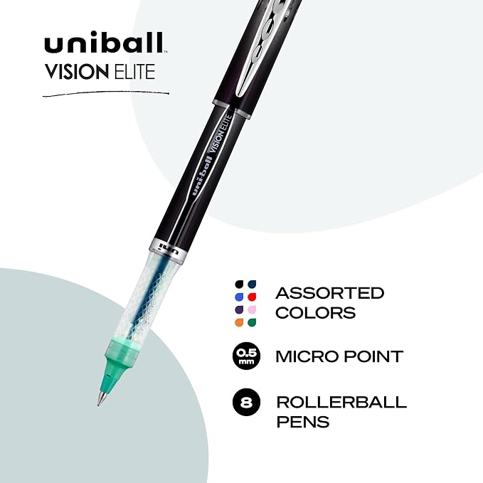 uniball Vision Elite Rollerball Pens, Micro Point, 8 Pack - Image 4