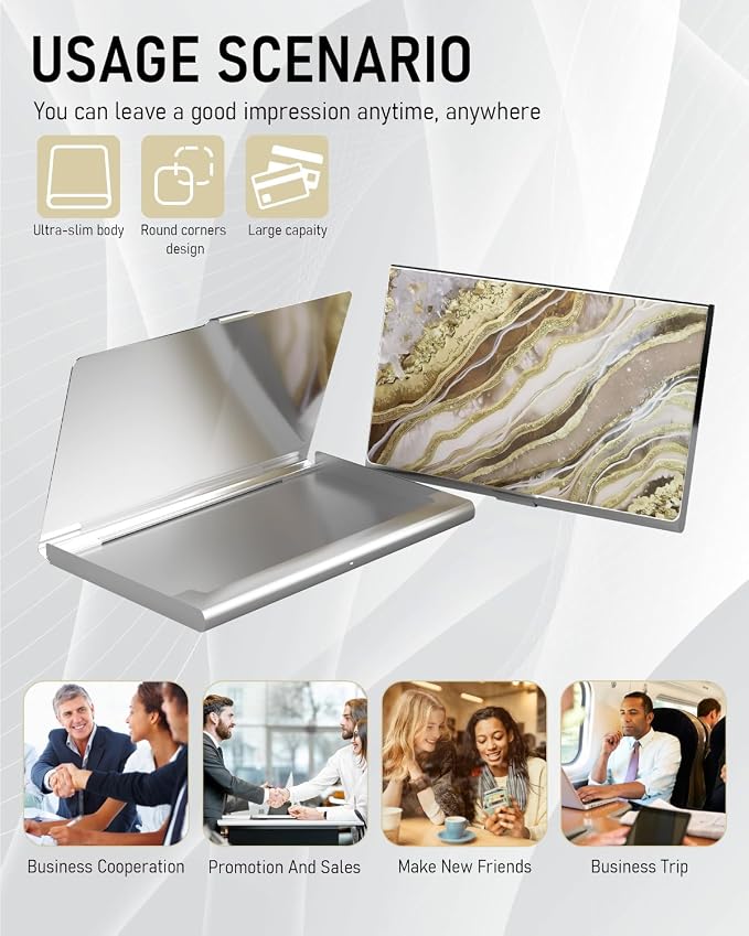 Business Card Metal Slim Organizer, Professional Stainless Steel Square Pocket - Image 6