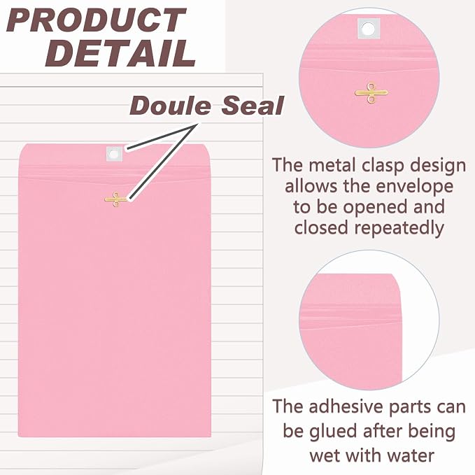 Geyee 100 Pcs Clasp Manilla Envelopes 9 x 12 Inch Gummed Colored Envelopes - Image 3