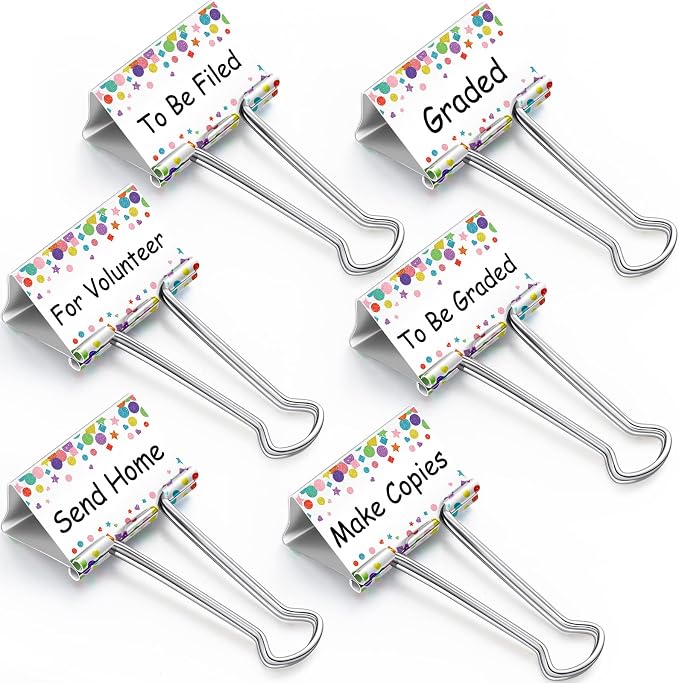 Tenare 6 Pieces Teacher Essentials Large Binder Clips 2 Inches Teacher Binder by Tenare