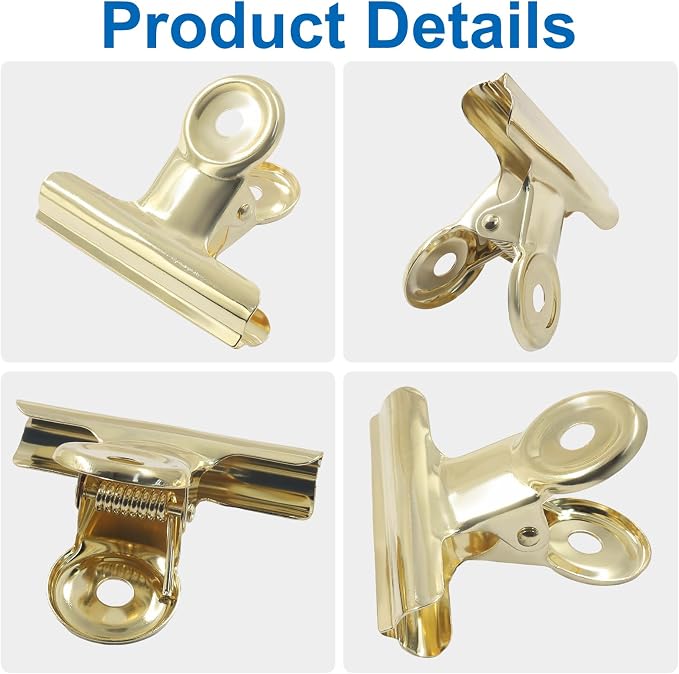 10 Pack Antique Gold Bulldog Clips - 50mm Small Metal Paper Clips Clamps - Image 4