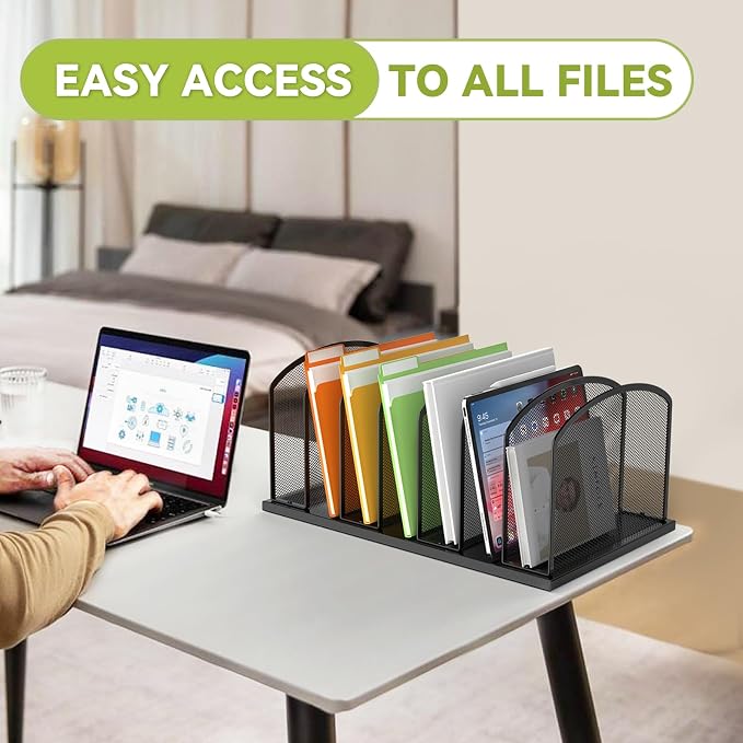 MINDEPOT Desk File Organizer 7 Sections Upright Mesh File Sorter Organizer - Image 4