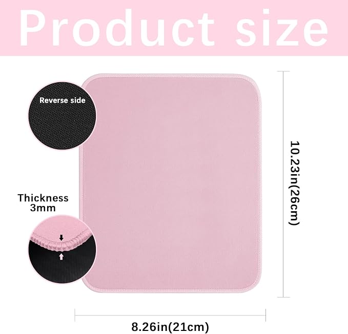 4 PCS Pink Mouse pad Bulk with Stitched Edge, 10.2x8.3inches 3mm Thickness - Image 5