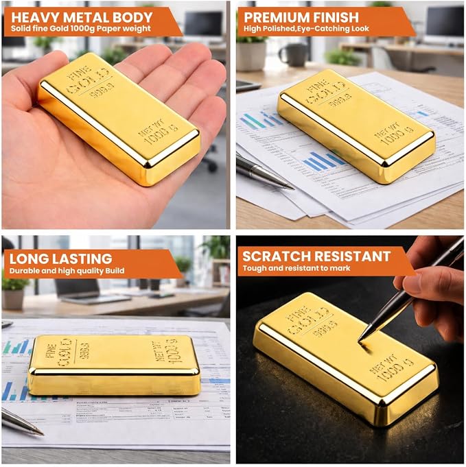 ZAHEPA Gold Bar Paperweight Pack of 2, Realistic Fake Gold Bars Desk Decor | - Image 9