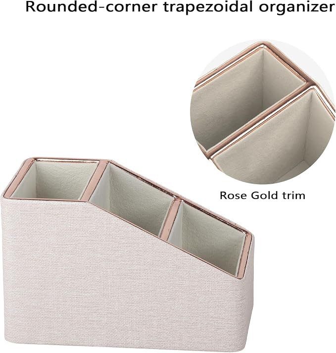 Rose Gold Edge Inlaid Leather Desktop Organizer, Remote Control Holder - Image 3