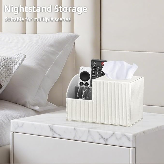 Square Tissue Box Cover with Storage, PU Leather Cube Tissue Box Holder - Image 7