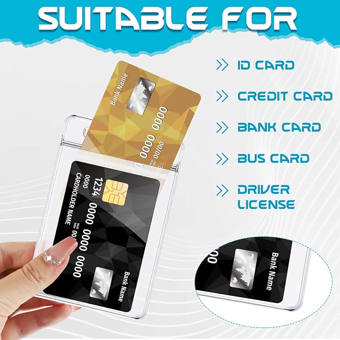 100 Pack Vertical ID Badge Holders Clear Plastic Waterproof Card Holder - Image 3