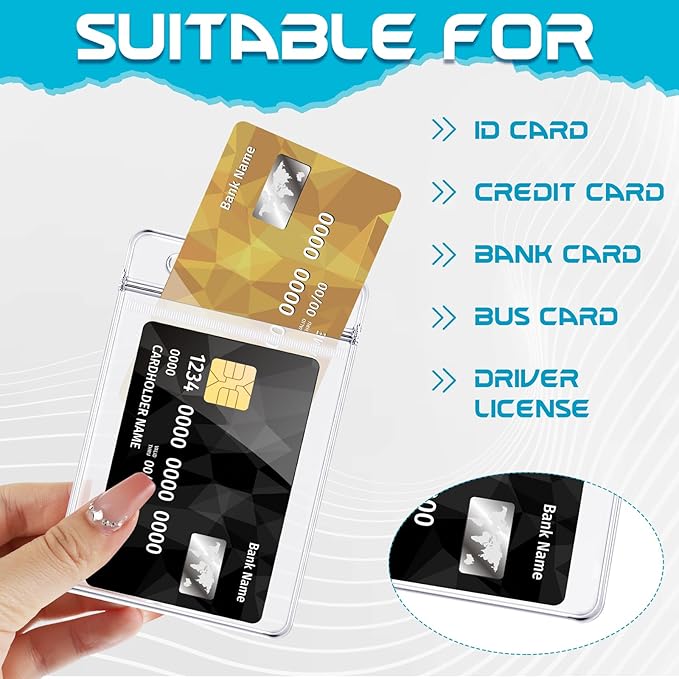 200 Pack Vertical ID Card Badge Holder Clear Plastic Sealable Waterproof Zip - Image 3