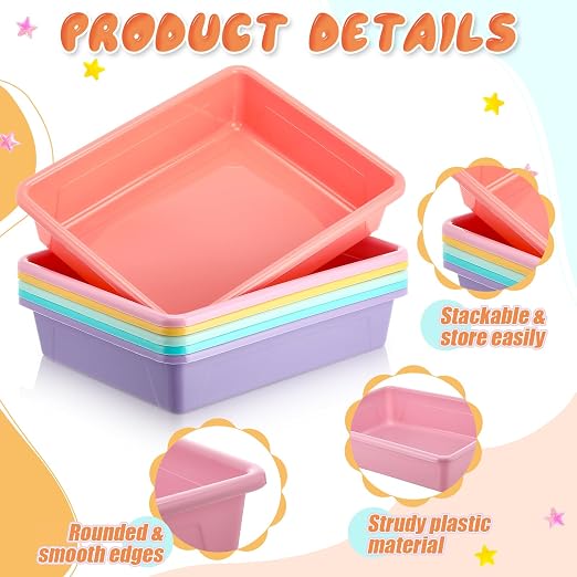 Affrolling 6 Pack Letter Size Flat Storage Tray, Stackable Plastic Organizer - Image 3
