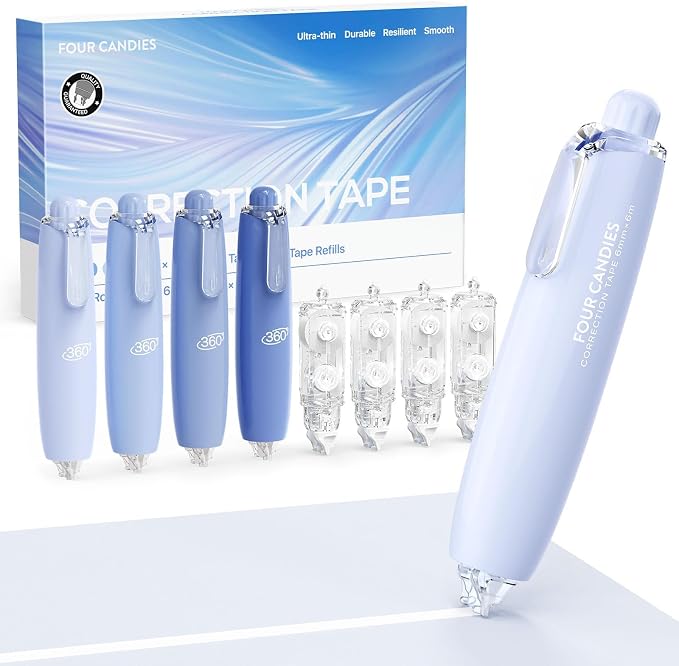 Four Candies Refillable Retractable White Correction Tape, School Supplies by FourCandies