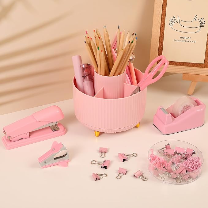 SKYDUE Pink Office Supplies Set, Pencil Holder - Image 2