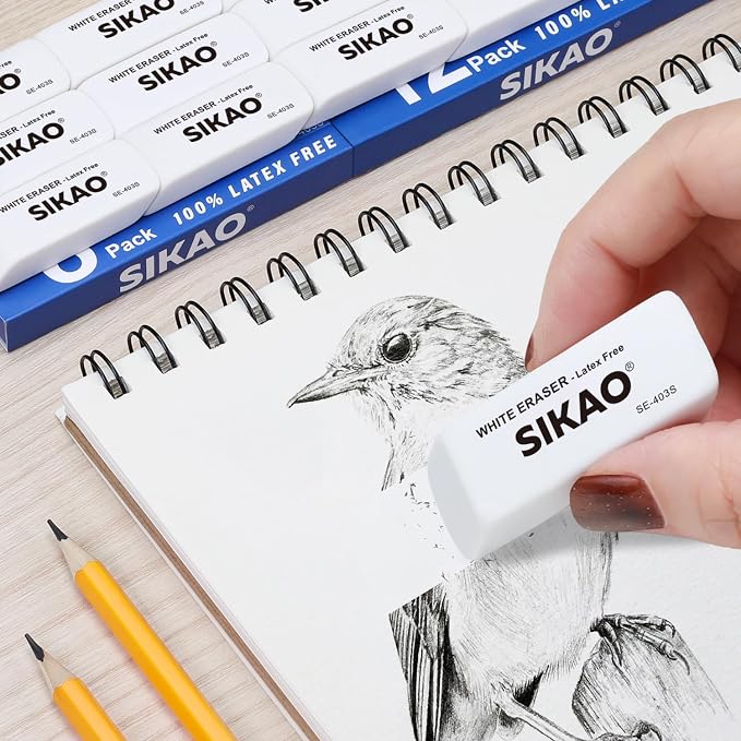 White Erasers, 6 Pack Pencil Erasers | Latex-Free & Smudge-Free Beveled Rubber - Image 4