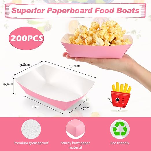 Yinkin 200 Pcs Paper Boat Disposable Graduation Food Trays Nacho Trays Kraft - Image 2