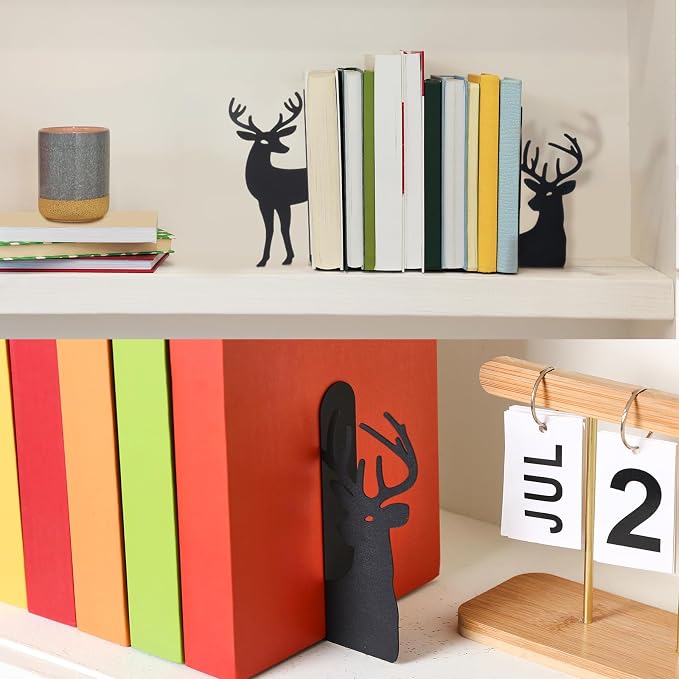Geelin Reindeer Metal Bookends Set of 2 Black Reindeer Head Christmas Book Ends - Image 5