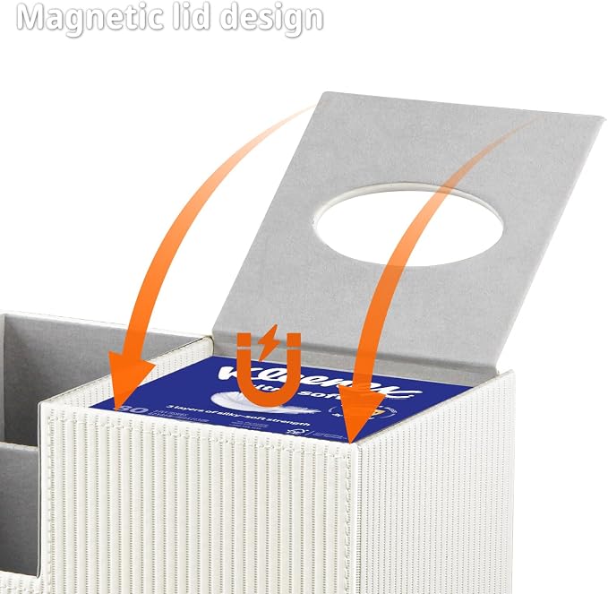 Square Tissue Box Cover with Storage, PU Leather Cube Tissue Box Holder - Image 4