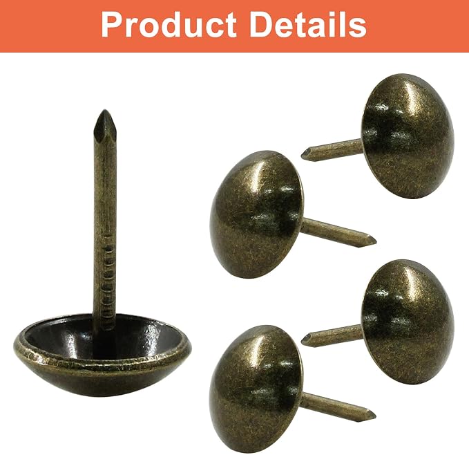 Waziaqoc 100 PCS Vintage Style Upholstery Tacks, Antique Bronze Upholstery Nails - Image 2